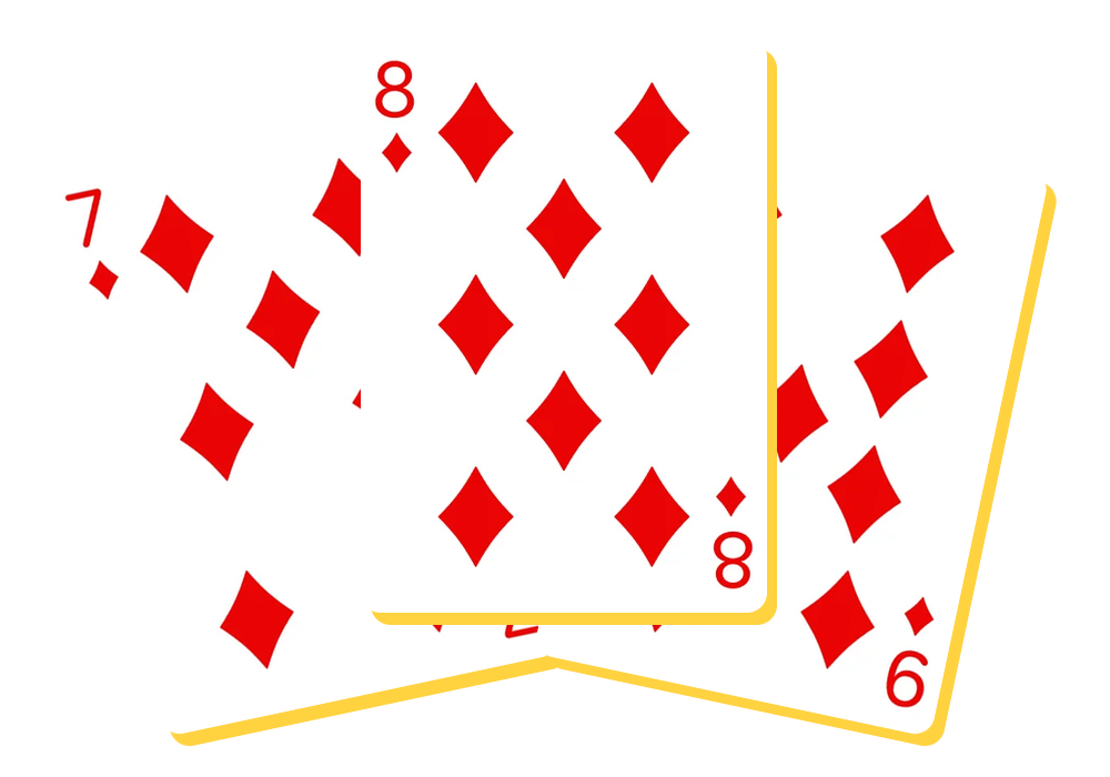 Le 7, le 8 et le 9 de carreau disposés en éventail